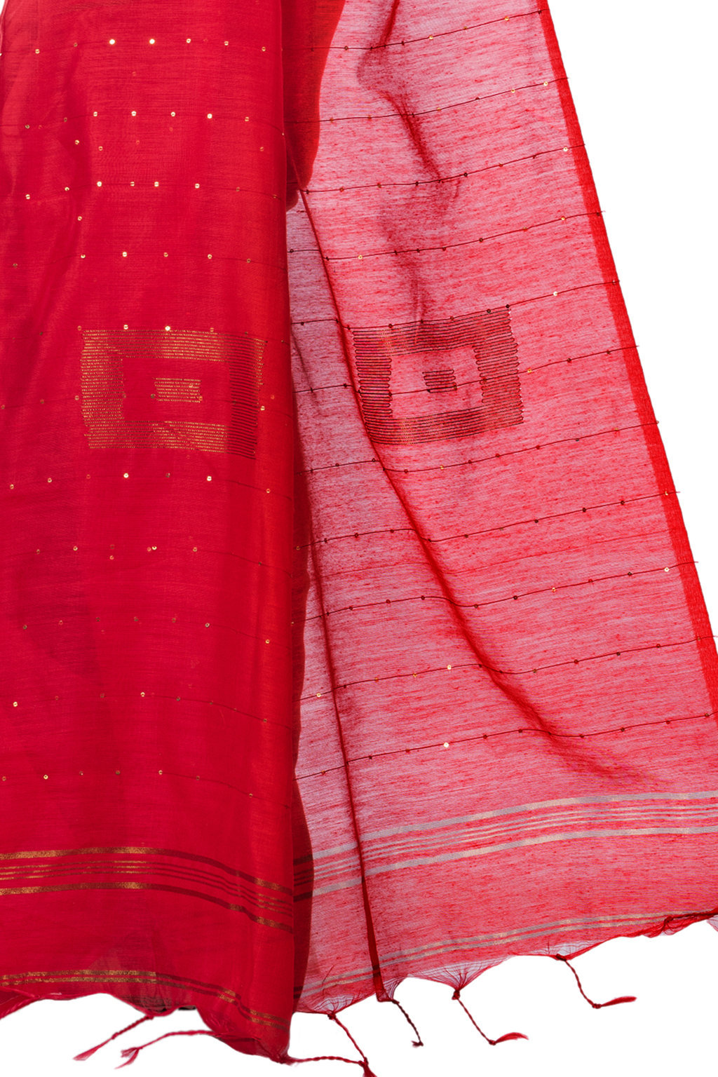 Red Blended Cotton Sequence_Handloom Hand Loom Saree (474)